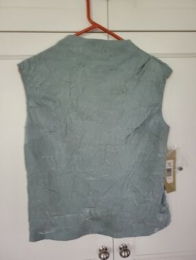 JS Collections, Light Sage Crinkle Textured Sleeveless Formal Top, Small